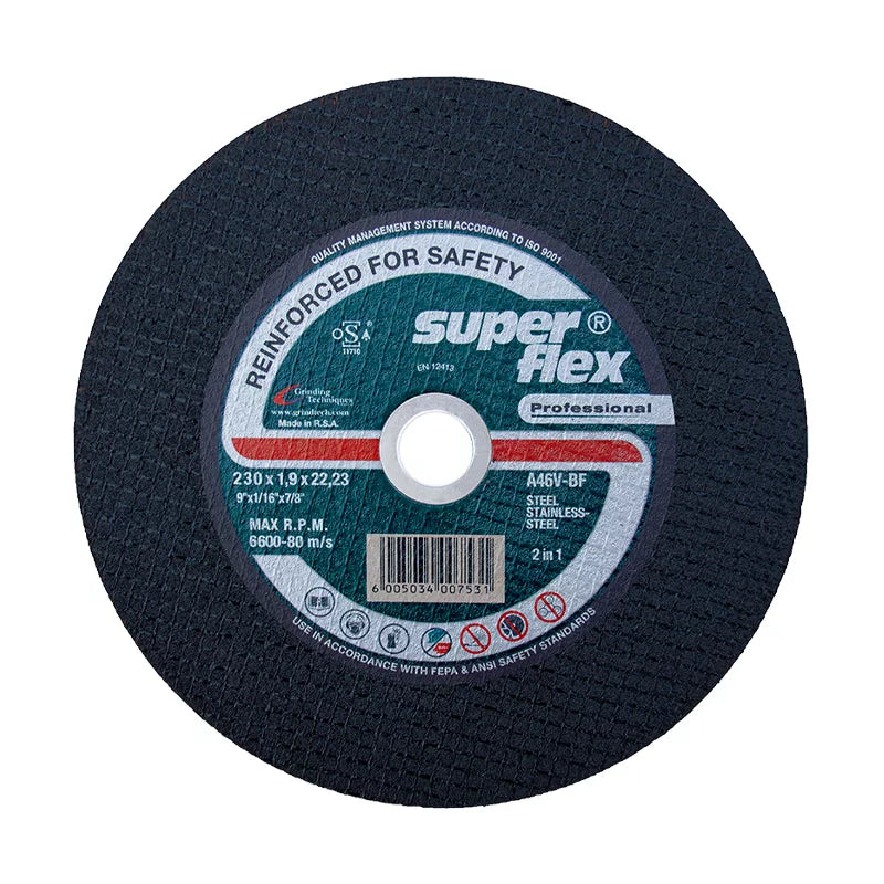 SUPER FLEX CUTTING DISC SLIM LINE FLAT STAINLESS STEEL 230X1.9X22.23 A46V BF BFPROF T41