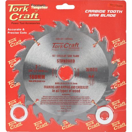 TORK CRAFT BLADE TUNGSTEN CARBIDE TIPS 180 X 24T 30/20/16 GENERAL PURPOSE RIP-TCD18024