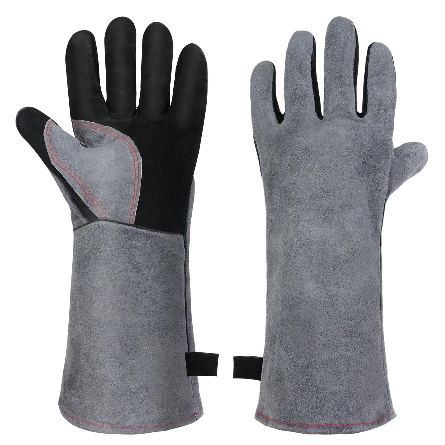 GLOVES LEATHER LONG GREY & BLACK