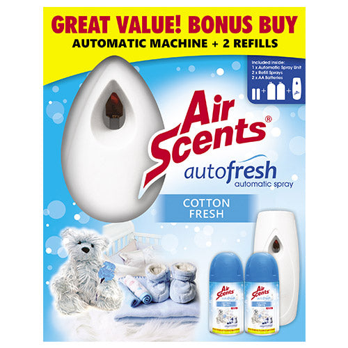 SHIELD AUTOFRESH AUTOMATIC SPRAY KITS WITH 2 COTTON FRESH REFILLS 2X250ML SH1039