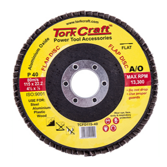 TORK CRAFT FLAP DISC ALUMINIUM OXIDE 115MM 40 GRIT