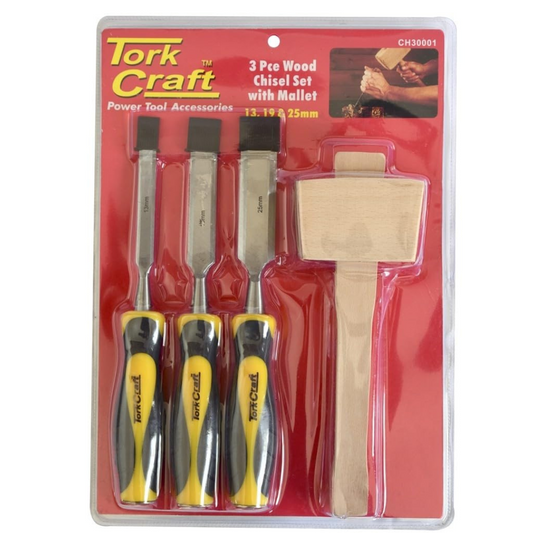 TORK CRAFT CHISEL WOOD SET 3PCS PLUS WOODEN MALLET BLISTER CH30001
