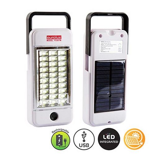EUROLUX LED LAMP FITTING RECHARGEABLE SOLAR EMERGENCY LIGHT WHITE FS307W