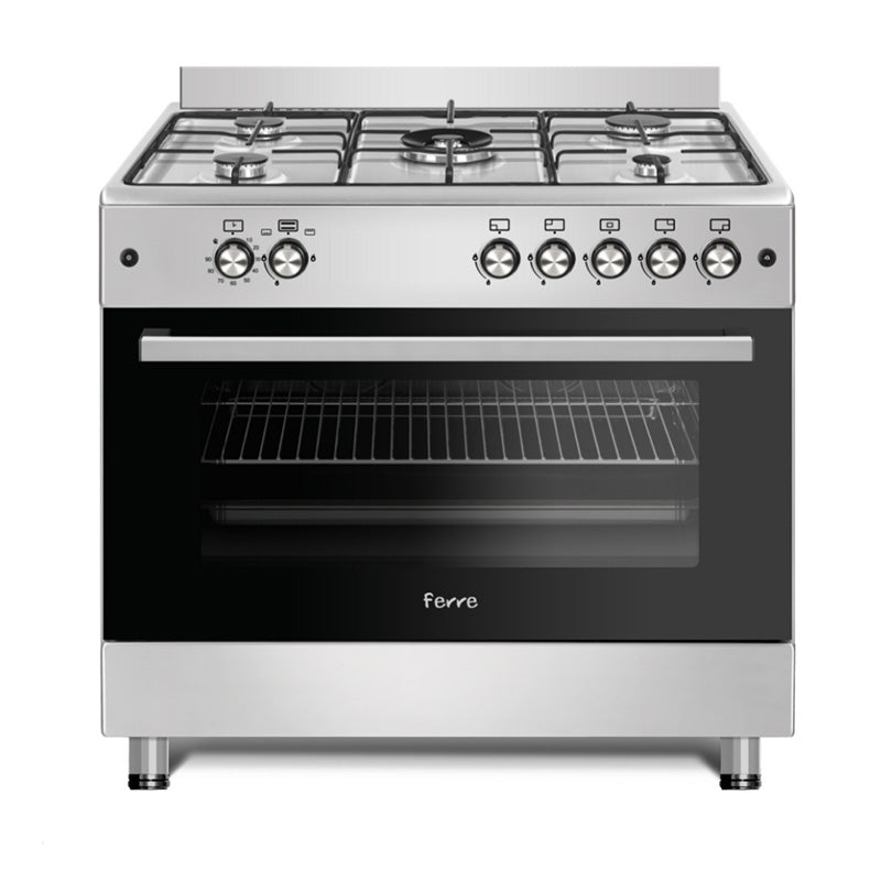 FERRE F9S50G2. FDIDTLC.I STOVE WITHGAS OVEN-SPLASH BACK-IGNITION-LAMP-MANUAL TIMER-ENAMEL/WIRE GRIDS
