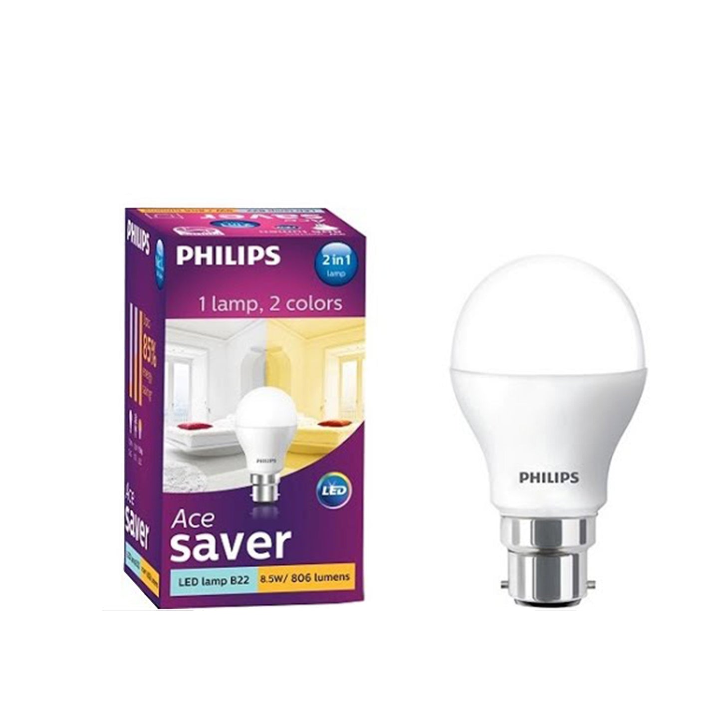 PHILIPS ACE BULB 8.5W B22 2IN1 SCENE SWITCH WW/CDL