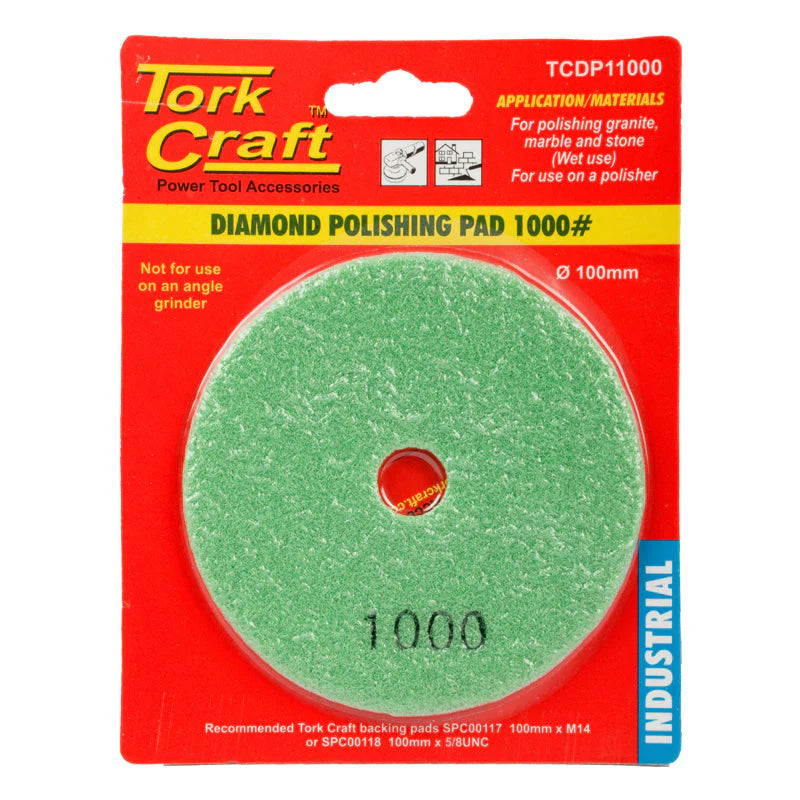 TORKCRAFT DIAMOND WET POLISHING PAD 100MM G1000 TCDP11000