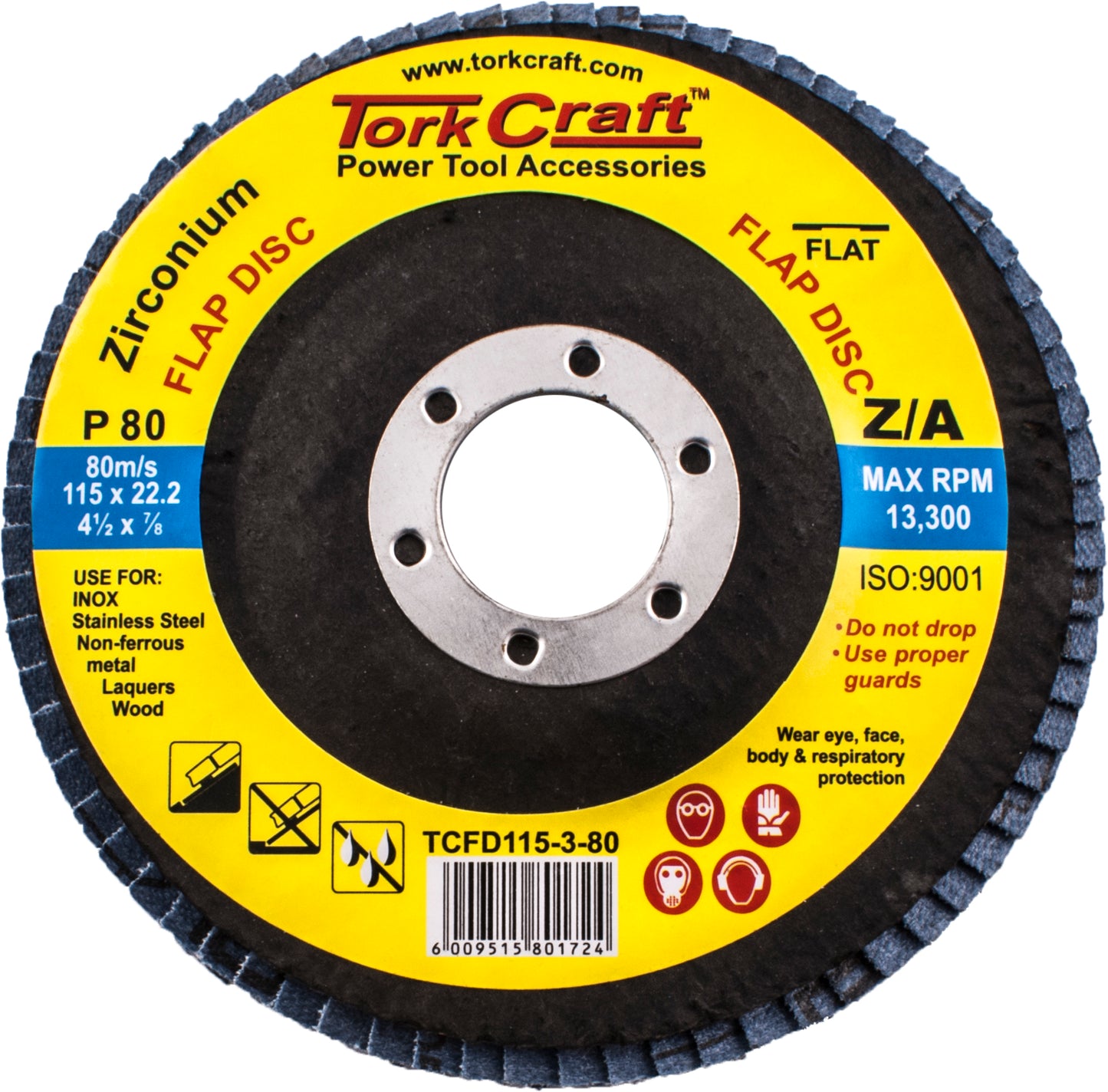 TORKCRAFT FLAP DISC ZIRCONIUM 115MM 80 GRIT TCFD115-3-80