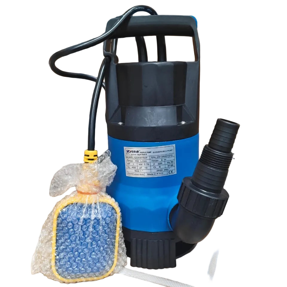 ZRM SUBMERSBLE WATER PUMP WITH FLOAT SWITCH 8M CABLE 1.0KW QDXW750F
