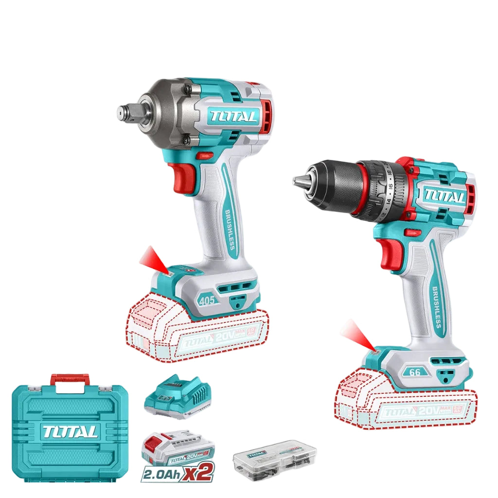 TOTAL IMPACT DRILL CORDLESS & IMPACT WRENCH 2PCS COMBO KIT 20V TCKLI20286