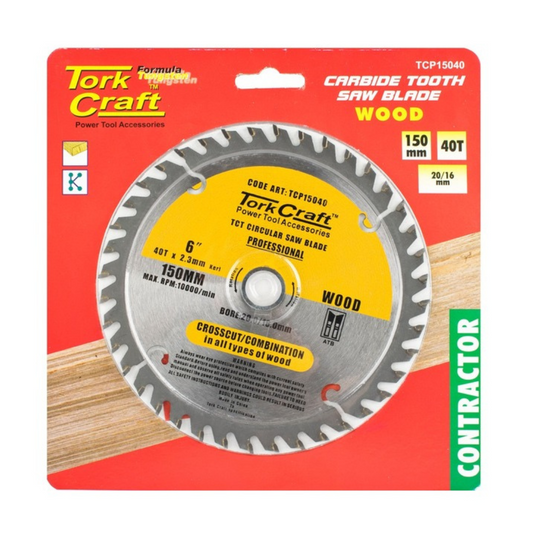 TORK CRAFT BLADE CONTRACTOR CIRCULAR SAW TUNGSTEN CARBIDE TIPS 150X40T 20/16 TCP15040