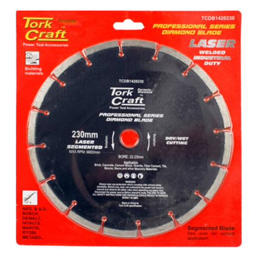 TORK CRAFT DIAMOND BLADE SEGMENTED LASER 230MM INDTCDB1420230