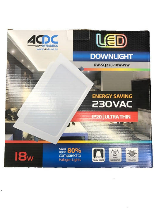 ACDC LED DOWN LIGHT SQUARE 18W 85-265V 220X220MM 3000K RW-SQ220-18W-WW