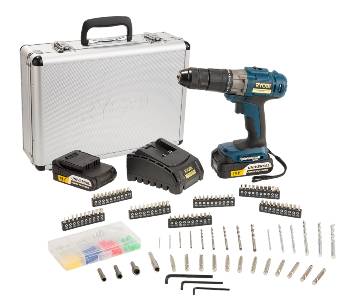 RYOBI DRILL KIT LITHIUM ION DRIVER 160PC 18V WITH 2 BATTERY ACCESSORIES ALUMINIUM CASE XLD1860K