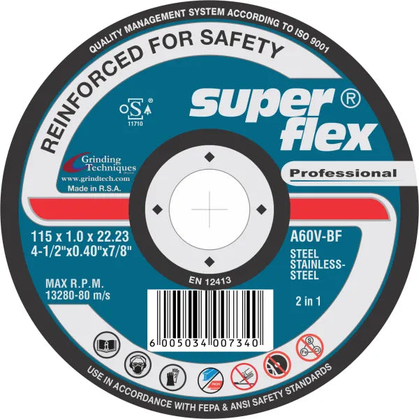 SUPER FLEX CUTTING DISC SLIM LINE FLAT STAINLESS STEEL 115X1.0X22.23 A60V BF