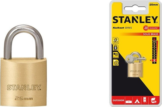 STANLEY PADLOCK BRASS SOLID 25MM S742-029