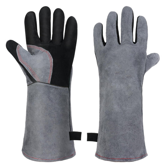 GLOVES LEATHER LONG GREY & BLACK