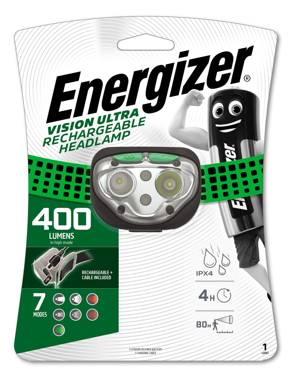 ENERGIZER TORCH VISION ULTRA RECH H/LAMP 400 LUMENS HDFRLP