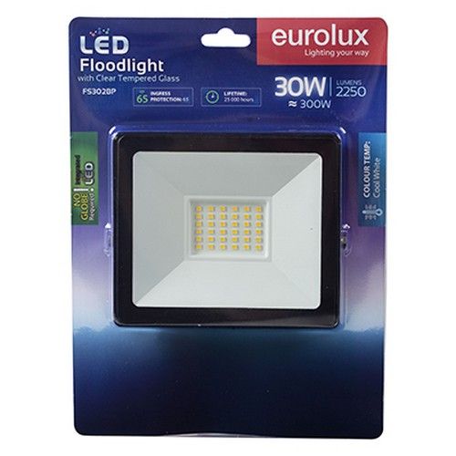 EUROLUX LED FLOODLIGHT BLACK NO SENSOR 30W FS302BP