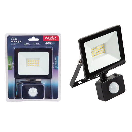 EUROLUX LED FLOODLIGHT & SENSOR BLACK 20W 4000K FS292BP