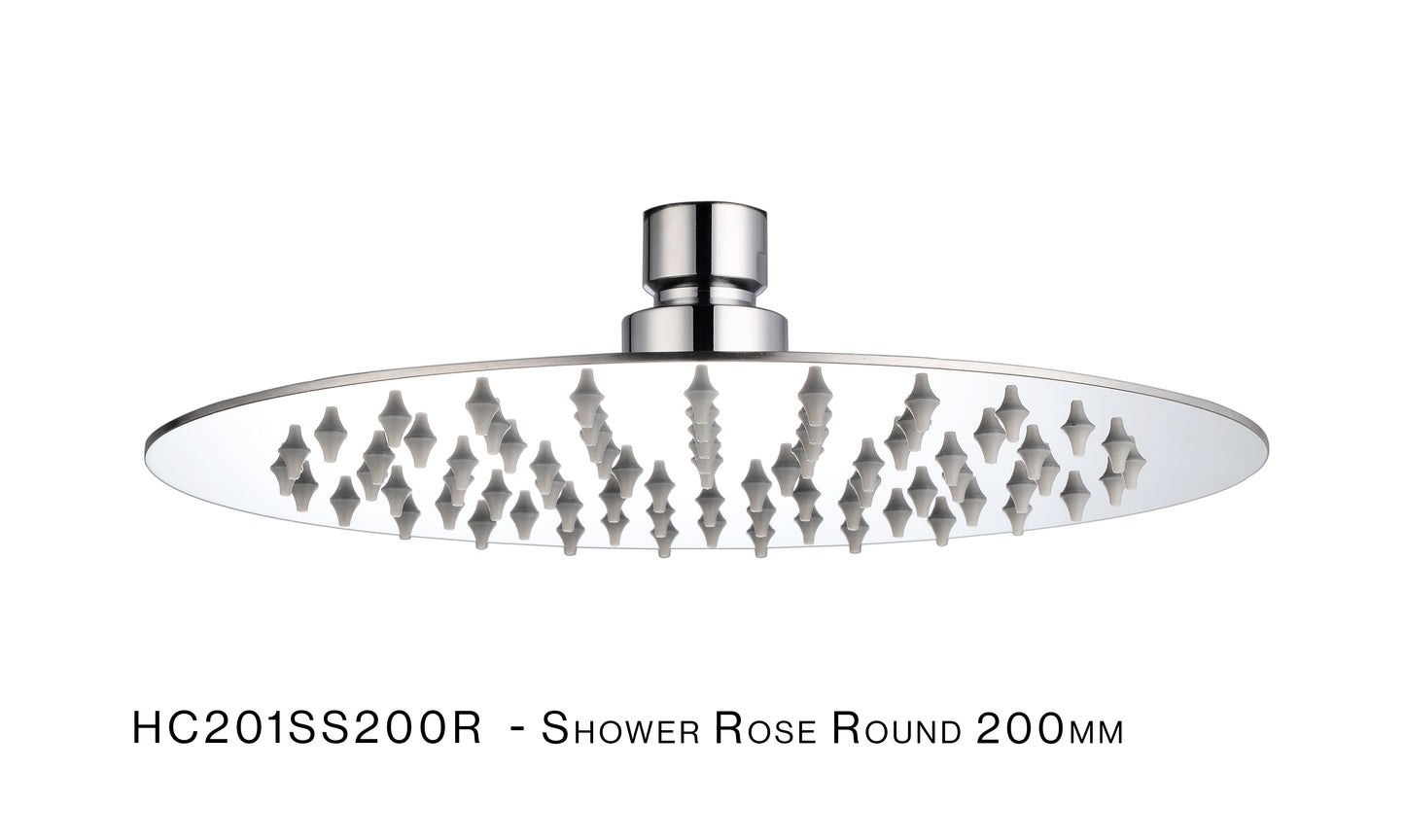 H&C SHOWER ROSE ROUND SLIM 201 STAINLESS STEEL 200MM 1 FUNCTION HC201SS200R