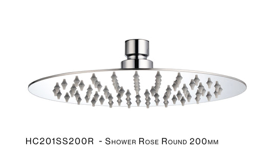 H&C SHOWER ROSE ROUND SLIM 201 STAINLESS STEEL 200MM 1 FUNCTION HC201SS200R