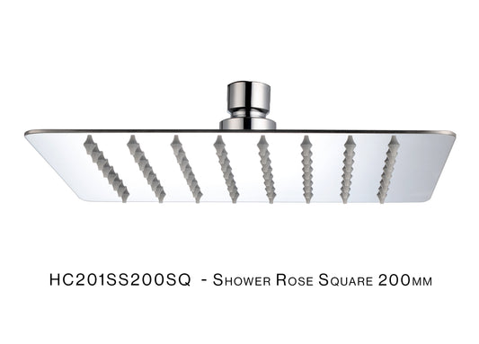 H&C SHOWER ROSE SQUARE SLIM 201 STAINLESS STEEL 200MM 1 FUNCTION HC201SS200SQ