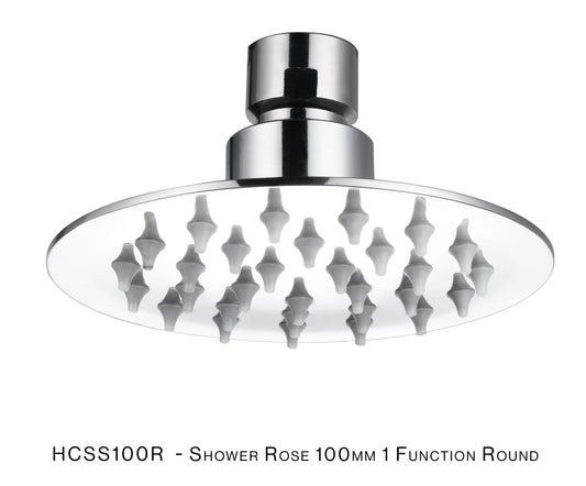 H&C SHOWER ROSE ROUND SLIM STAINLESS STEEL 100MM 1 FUNCTION HCSS100R