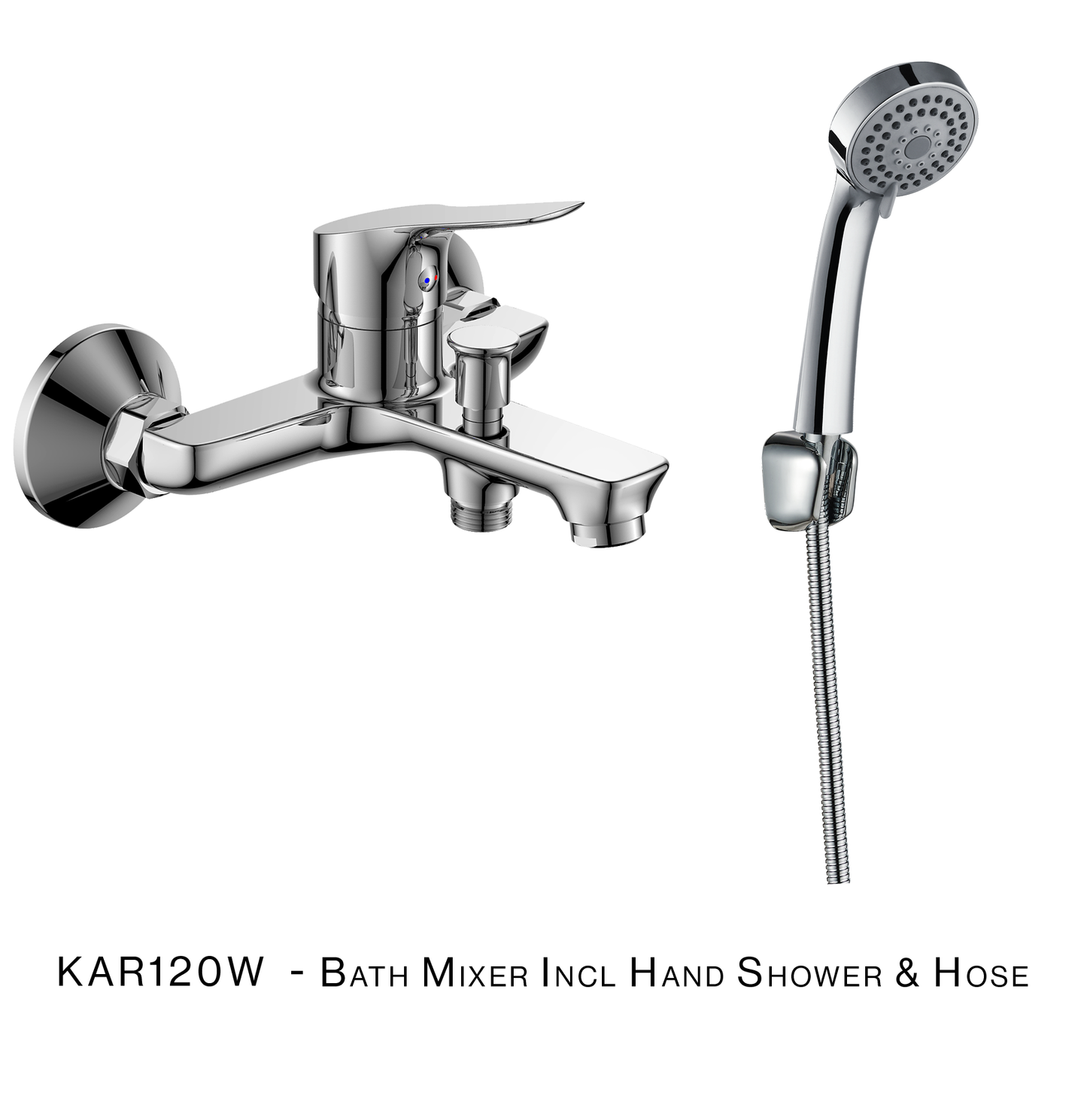 H&C BATH MIXER COMPLETE WITH HOSE AND HAND SHOWER KARIBA SINGLE LEVER KAR120W