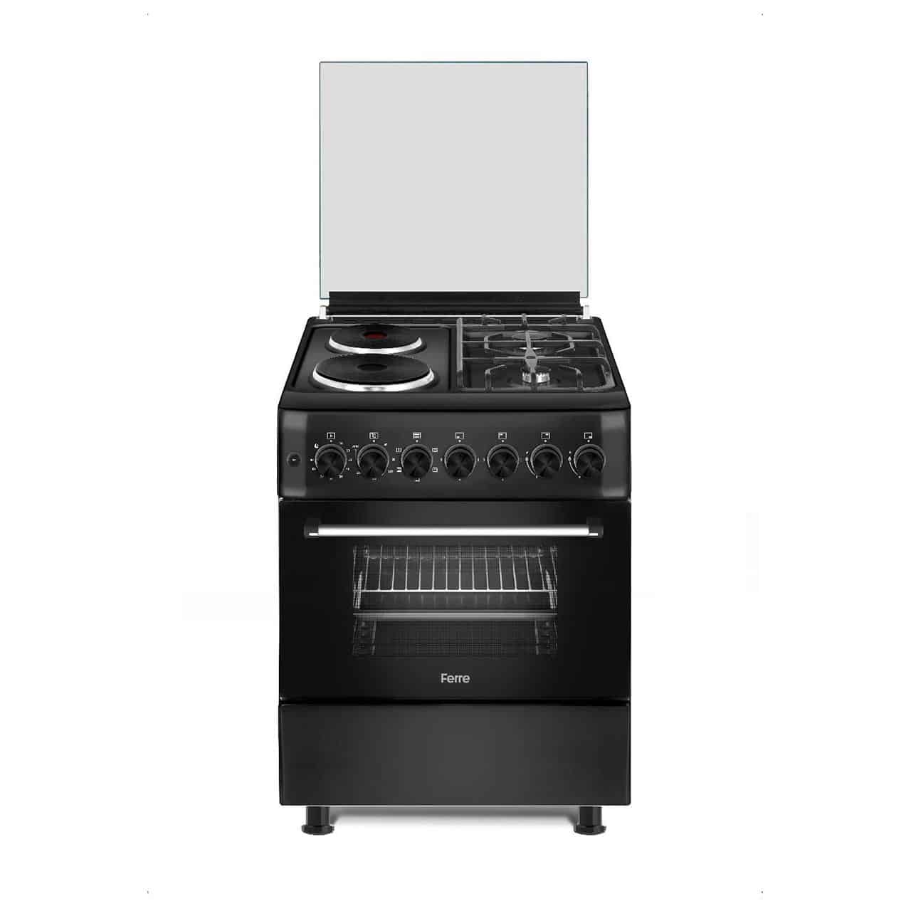 FERRE STOVE 2 GAS PLATES/2 ELECTRIC PLATES+OVEN+GRILL/GLASS LID BLACK 50X50CM F5C22E3.B