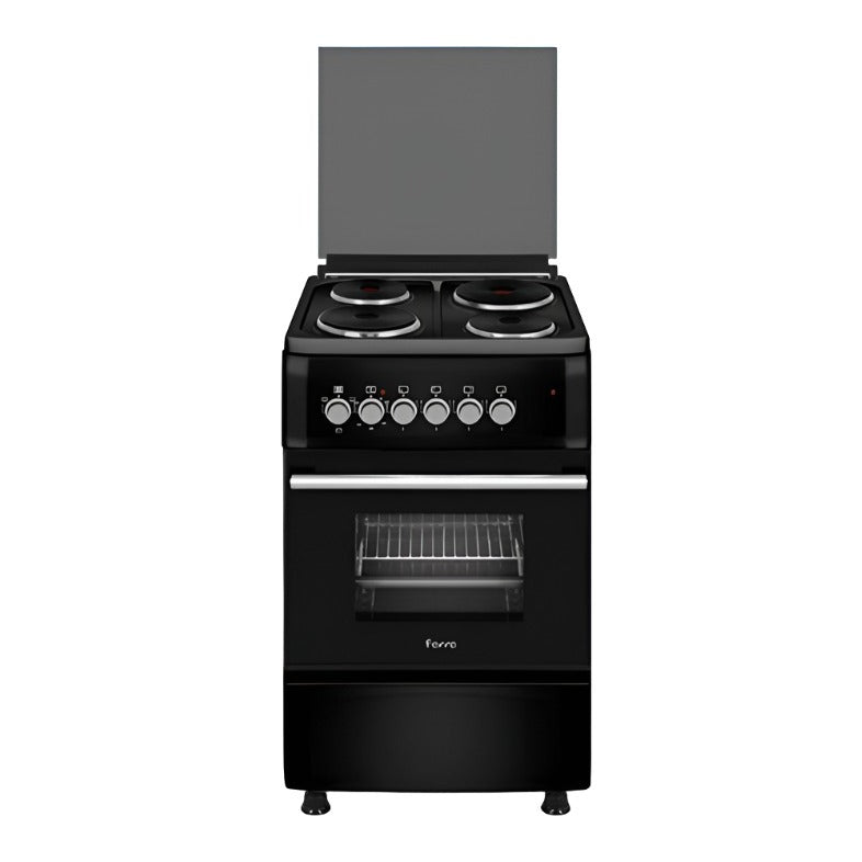 FERRE STOVE ELECTRIC 4 PLATES/OVEN+GLASS LID+THERMOSTAT/1 PAN/ BLACK 50X60CM F5S04E3.T.B