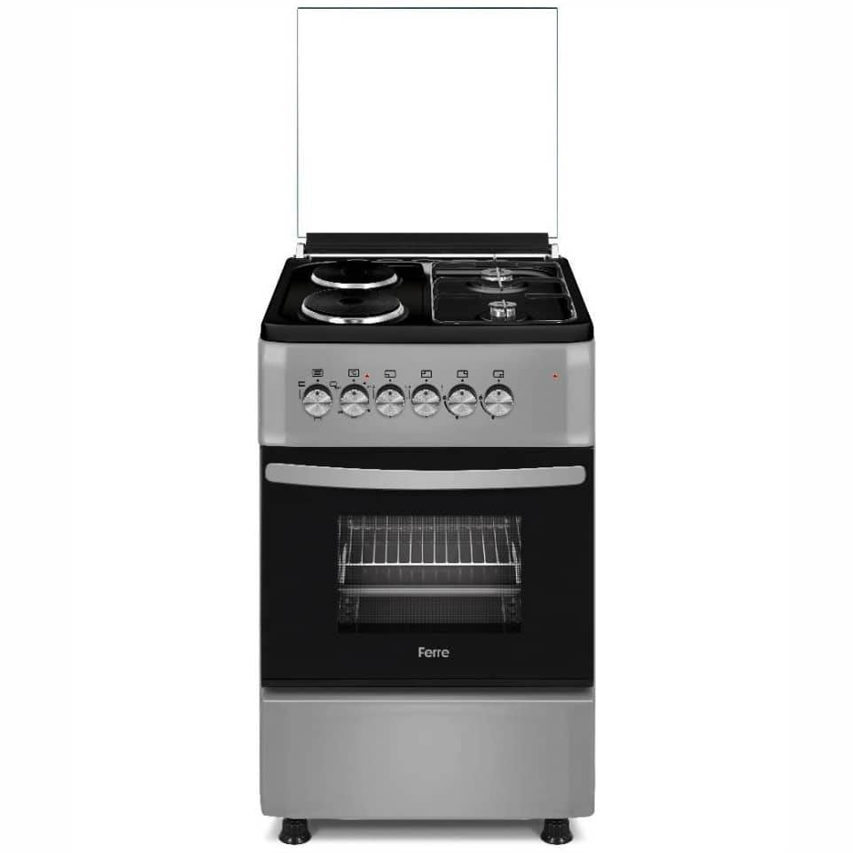 FERRE STOVE 2 GAS PLATES/ 2 ELECTRIC PLATES + OVEN + FAN/ CAST IRON GRIDS/ GLASS LID MATT BLACK F6XT22E5.MB