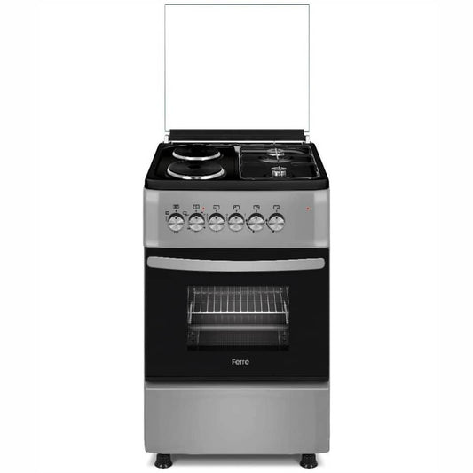 FERRE STOVE 2 GAS PLATES/ 2 ELECTRIC PLATES + OVEN + FAN/ CAST IRON GRIDS/ GLASS LID MATT BLACK F6XT22E5.MB