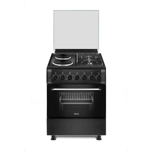 FERRE STOVE 2 GAS PLATES/ 2 ELECTRIC PLATES + OVEN + FAN/ CAST IRON GRIDS/ GLASS LID MATT BLACK F6XT22E5.MB