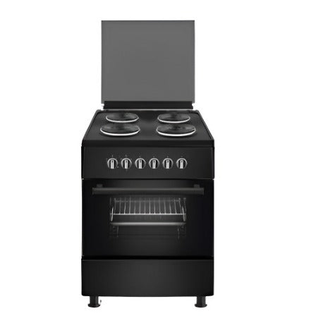 FERRE STOVE 4 ELECTRIC PLATES/ ELECTRIC OVEN/ THERMOSTAT/ 2 PANS + DISH WARMER/ GLASS LID BLACK F6B04E3.TT.B