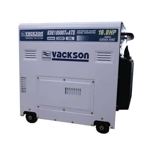 VACKSON DIESEL GENERATOR SILENT AIR-COOLED SET HD 16HP 8.5KVA 26L 220-230V 50-60HZ KDE18500T+ATS