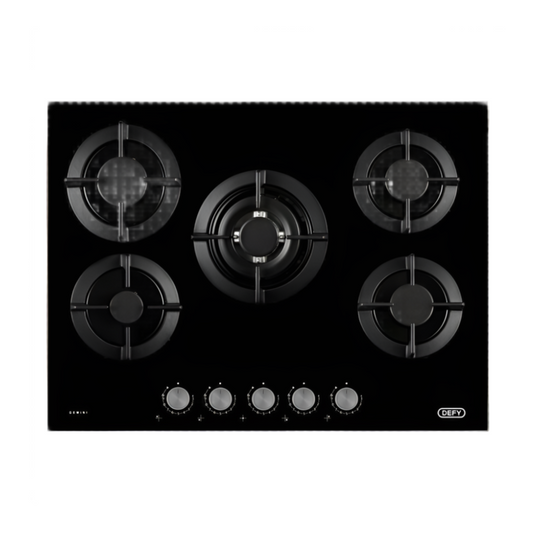 DEFY HOB GEMINI 5G PF 90CM 5PLATE GLASS TOP PRECISE FLAME DHG905