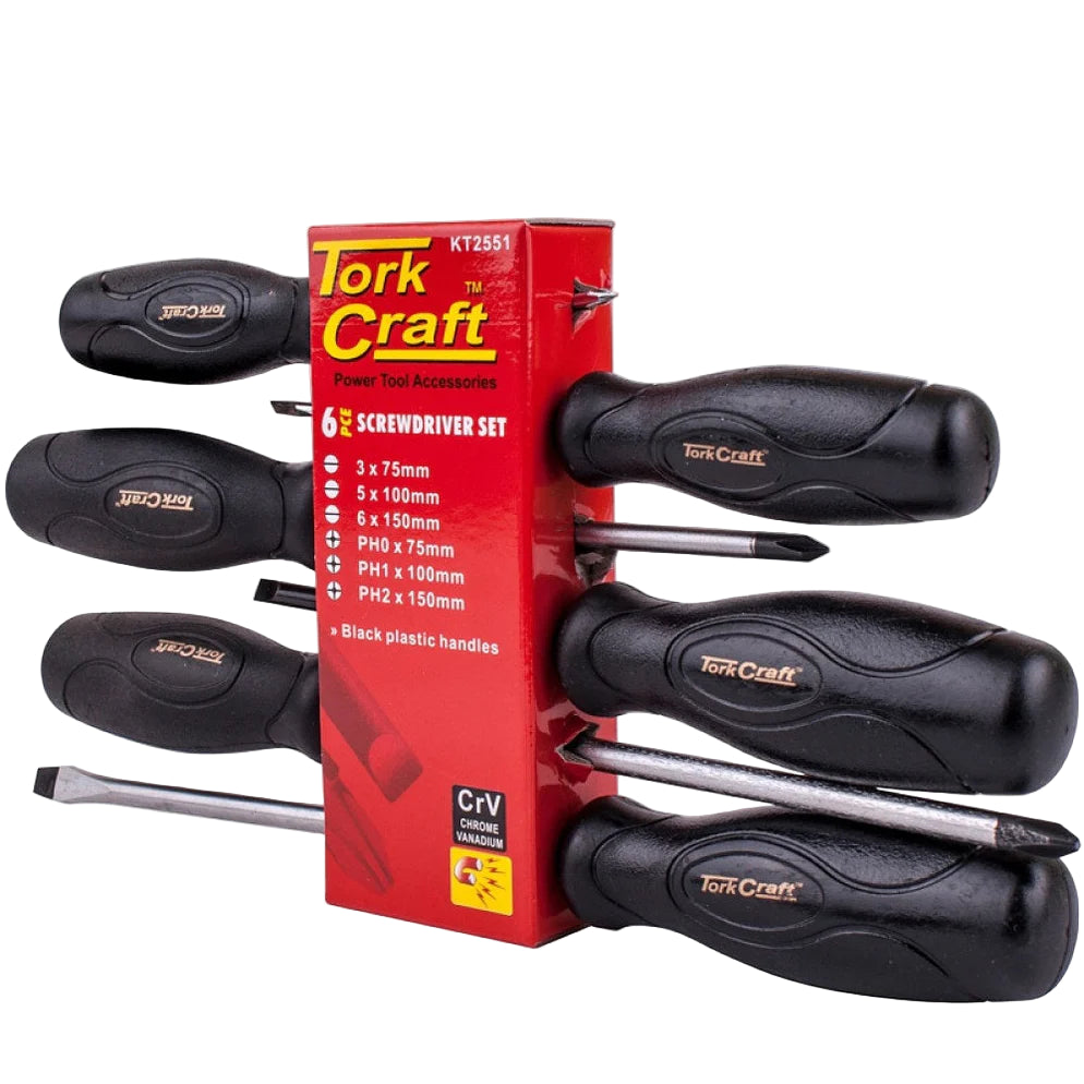TORKCRAFT SCREWDRIVER SET BLACK HANDLE 6PCS 75-150MM KT2551
