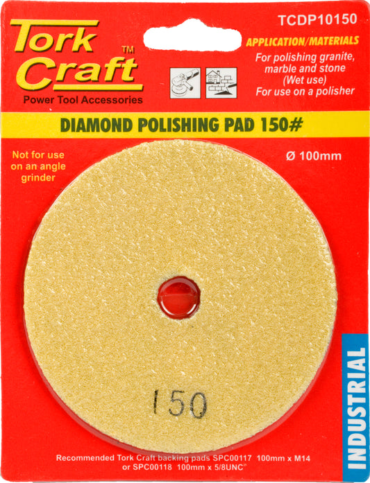 TORKCRAFT DIAMOND WET POLISHING PAD 100MM G150 TCDP10150