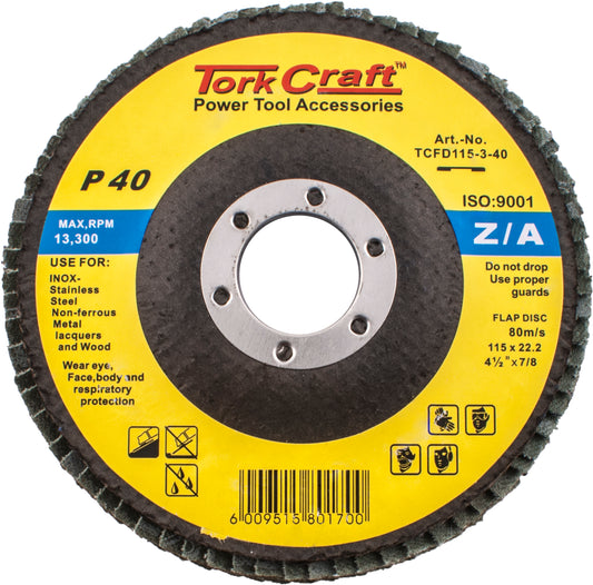 TORKCRAFT FLAP DISC ZIRCONIUM 115MM 40 GRIT TCFD115-3-40