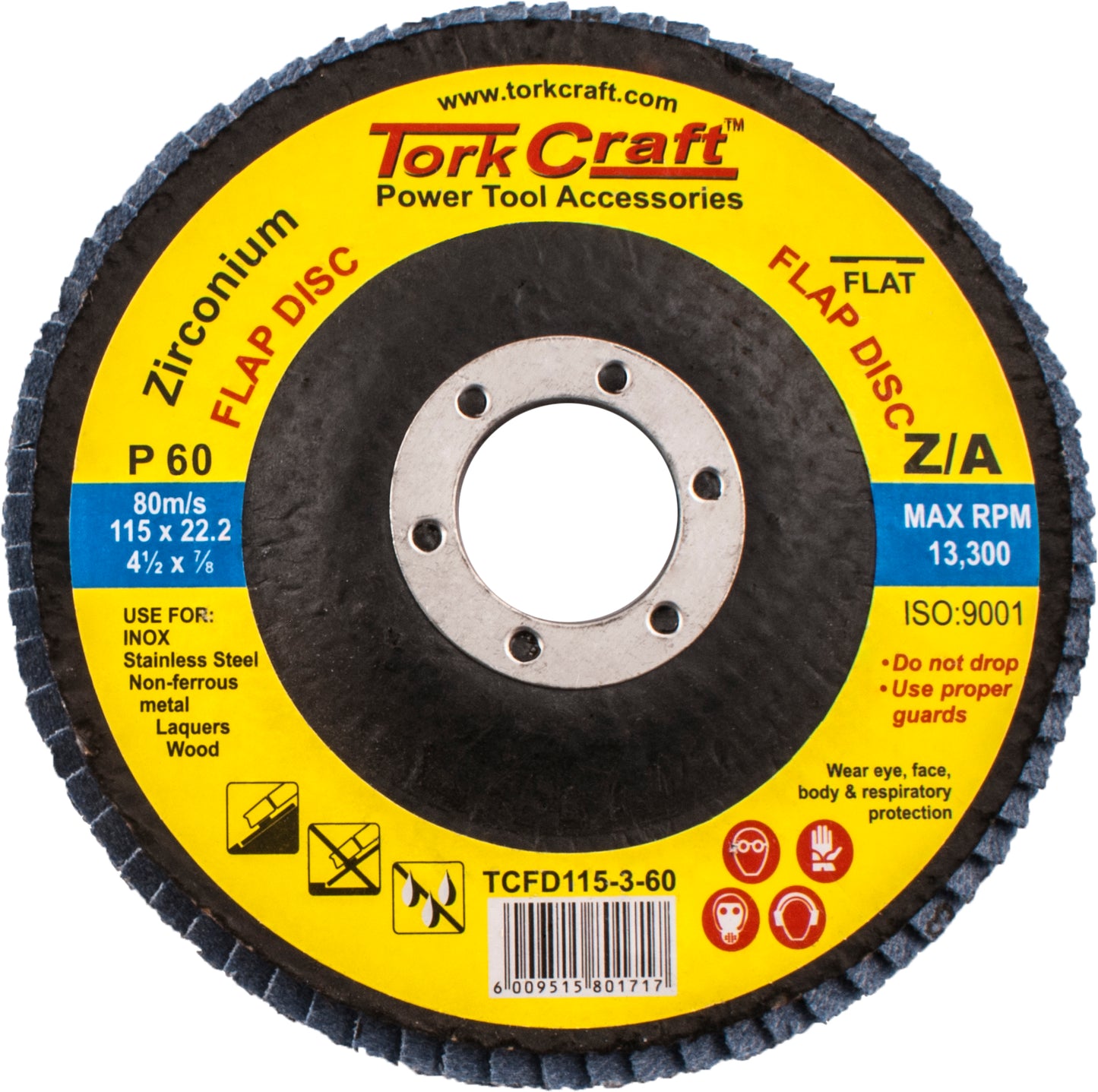 TORKCRAFT FLAP DISC ZIRCONIUM 115MM 60 GRIT TCFD115-3-60