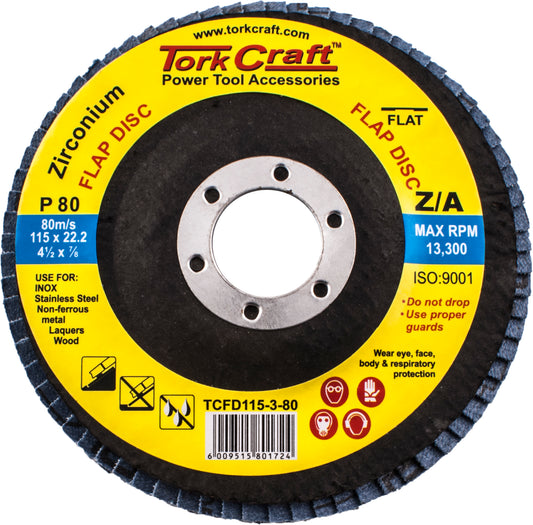 TORKCRAFT FLAP DISC ZIRCONIUM 115MM 80 GRIT TCFD115-3-80