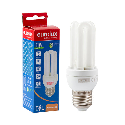 EUROLUX BULB ENERGY SAVING CFL WARM WHITE 3U 11W E27 G162