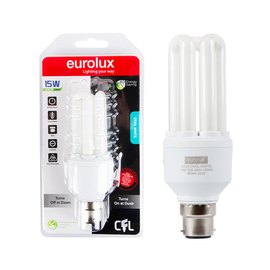 EUROLUX ENERGY SAVING CFL DAY AND NIGHT SENSOR 3U 15W B22 G228