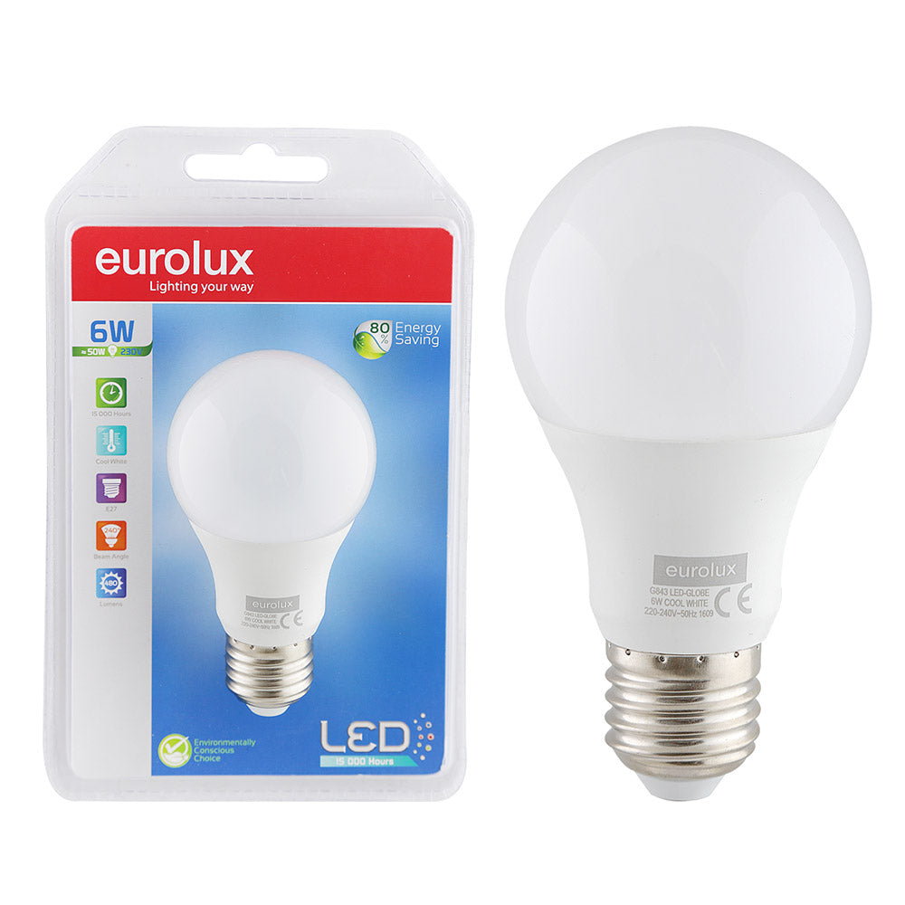 EUROLUX LED BULB COOL WHITE A60 6W E27 4000K G843