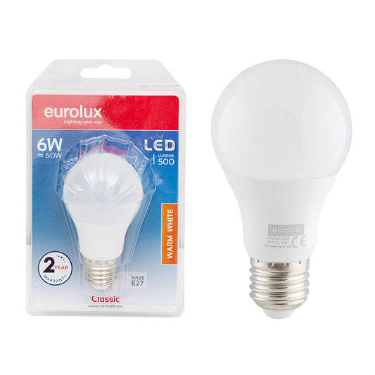 EUROLUX LED BULB WARM WHITE A60 6W E27 3000K G843WW