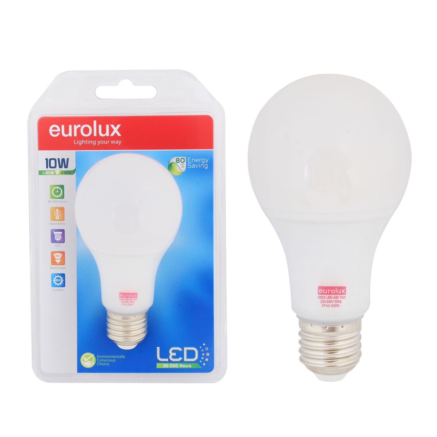 EUROLUX LED BULB WARM WHITE A65 10W E27 G922