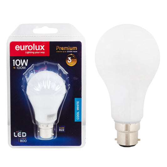 EUROLUX LED BULB COOL WHITE A65 10W B22 G925