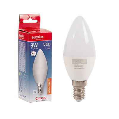 EUROLUX LED CANDLE PLASTIC WARM WHITE 3W E14 G837