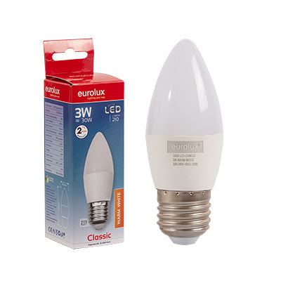 EUROLUX LED CANDLE PLASTIC WARM WHITE 3W E27 G838