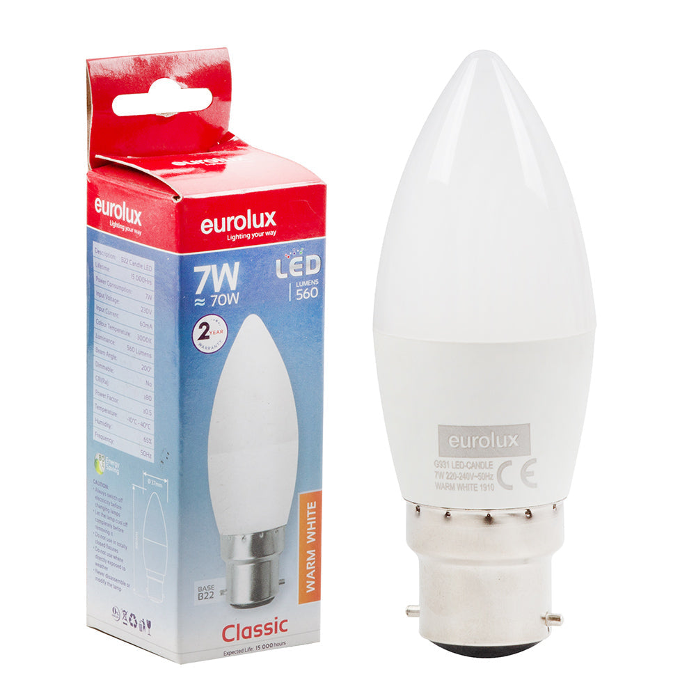 EUROLUX LED CANDLE WARM WHITE 7W B22 G931